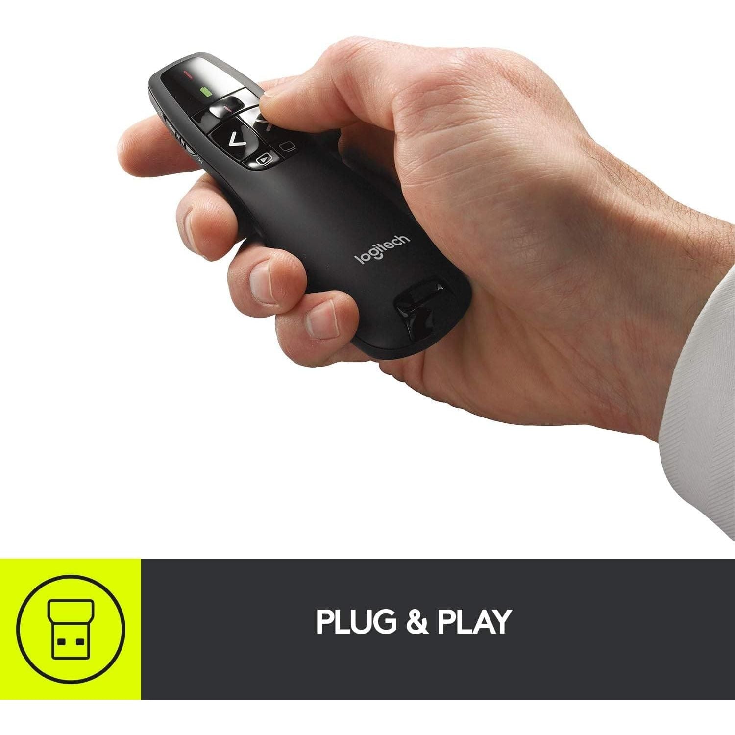 Buy Logitech,Logitech R400 Wireless Presentation Remote, 2.4 GHz, USB-Receiver, Red Laser Pointer, 15-Meter Operating Range, 6 Buttons, Intuitive Slideshow Control, Battery Indicator, PC - Black - Gadcet UK | UK | London | Scotland | Wales| Near Me | Cheap | Pay In 3 | Remote Controls